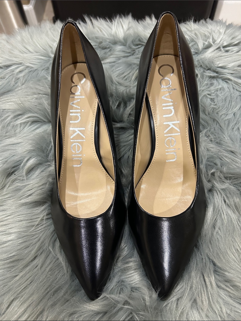 Calvin Klein Black Pointed Leather Pumps - Sleek Office Style